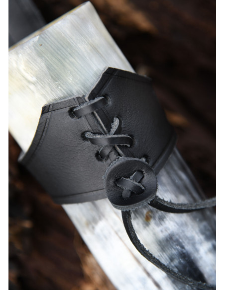 Baldric in pelle nera per corno vichingo