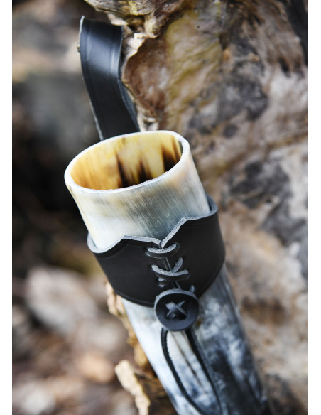 Baldric in pelle nera per corno vichingo