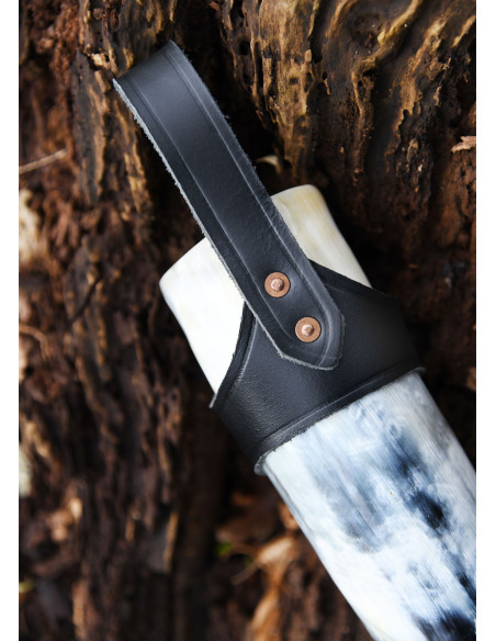Baldric in pelle nera per corno vichingo