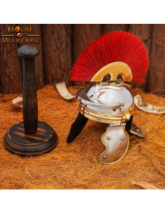 Mini elmo legionario romano con supporto in legno 2