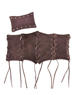 Corsetto medievale in pelle con lacci, marrone