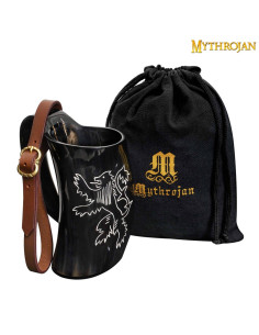 Brocca medievale in corno corno con tracolla (600 ml.)