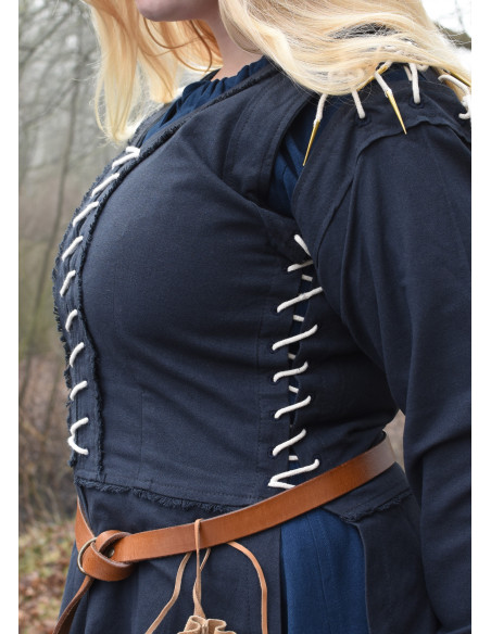 Abito medievale Marit con pizzo, blu...