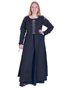 Abito medievale Marit con pizzo, blu scuro