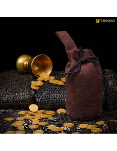Borsa da mendicante medievale marrone con lacci...
