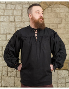 Camicia medievale nera con lacci modello Alex