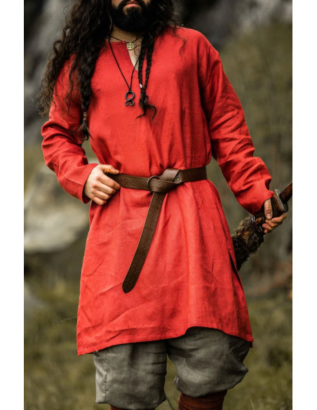 Tunica vichinga in lino Halvar rossa