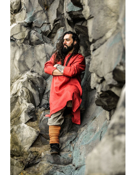 Tunica vichinga in lino Halvar rossa