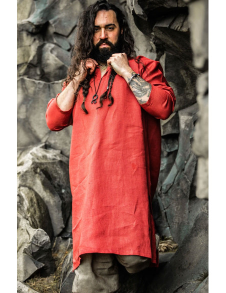 Tunica vichinga in lino Halvar rossa