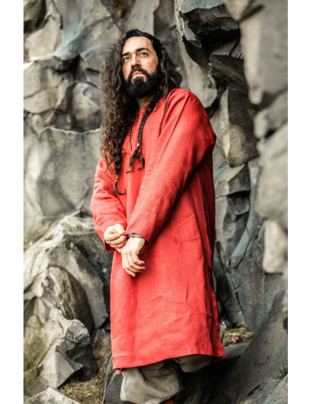 Tunica vichinga in lino Halvar rossa