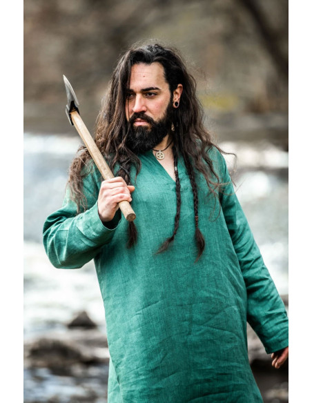 Tunica vichinga in lino Halvar verde