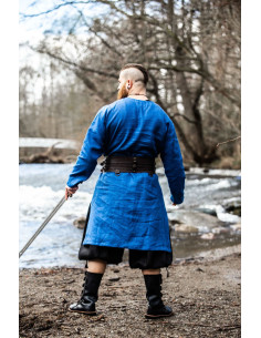 Tunica vichinga in lino Halvar blu 2