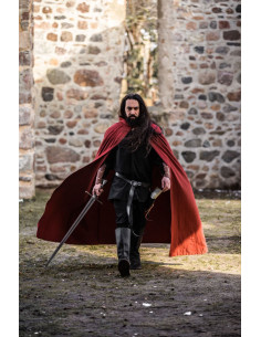 Lungo mantello medievale rosso, modello Gunnar