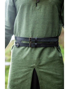Cintura vichinga doppia in pelle modello Ubbe, nera 2