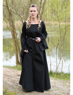 Vestito Medieval Burglinde con maniche a tromba - Nero