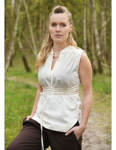 Blusa vichinga senza maniche modello Levke, bianco naturale