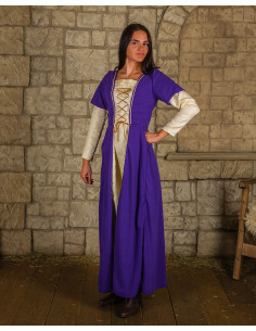 Abito da donna medievale modello Madeline, viola/crema