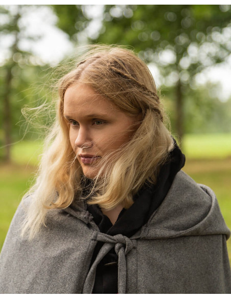 Mantello medievale in lana grigia...