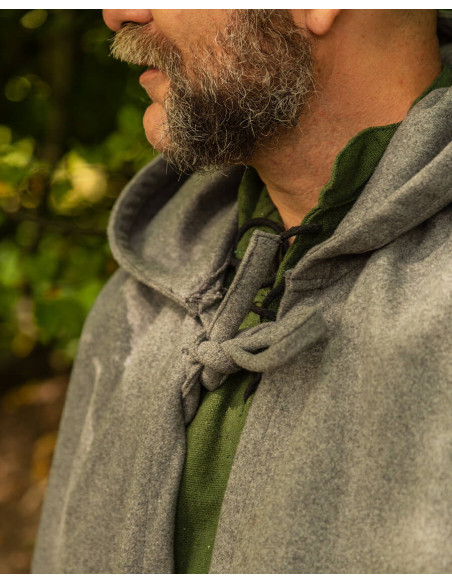 Mantello medievale in lana grigia...