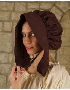 Cuffia medievale in cotone modello Anna, marrone