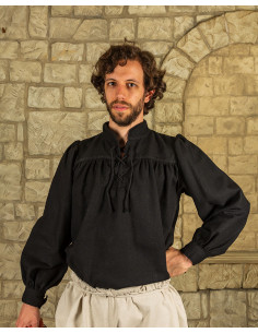 Camicia medievale con lacci modello Ansgar, colore nero