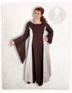 Abito medievale in cotone modello Calla, marrone-crema