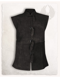 Gilet medievale in pelle di camoscio nera, modello Orthello