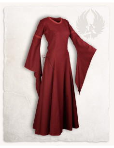 Abito medievale in cotone premium modello Lenora, bordeaux
