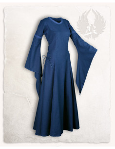 Abito medievale in cotone premium modello Lenora, blu