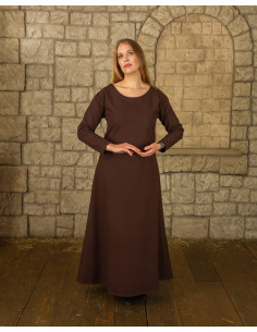 Abito medievale in cotone premium modello Lenora, marrone