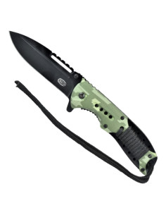 Coltello tattico con manico mimetico verde (totale 21,5 cm.)