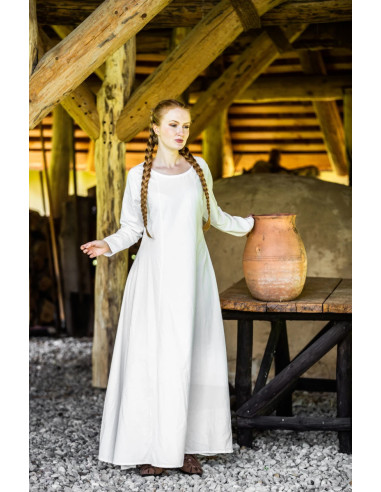Lunga tunica bianca naturale per una signora medievale modello Scarlet ⚔️