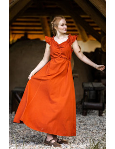 Abito lungo medievale modello Clara, colore arancio scuro