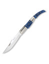 Coltello da tasca arabo, tipo a cricchetto, manico in resistenza blu, lama 7 cm.