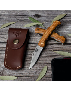 Coltello da caccia Mikra, manico olivastro satinato