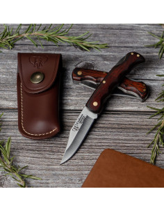 Coltello da caccia Mikra, manico in stamina rosso satinato