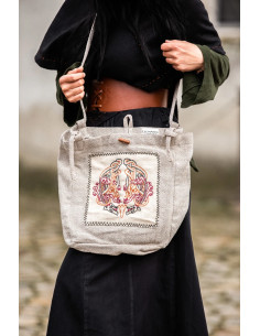 Borsa con ricamo vichingo modello Tora, bianco naturale