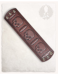 Bracciale medievale in pelle marrone con motivo Skulls