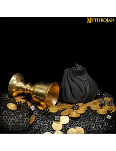 Borsa medievale per ricreazioni, oro e dadi - Nero