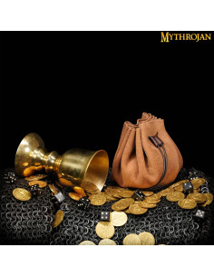 Borsa medievale per ricreazioni, oro e dadi - marrone chiaro