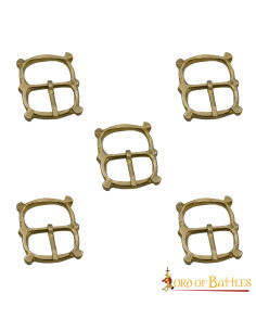 Set di 5 fibbie medievali in ottone per cinghie di armature