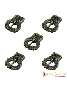 Set di 5 fibbie per cintura in ottone antico gotico
