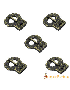Set di 5 fibbie per cintura in ottone antico gotico 2