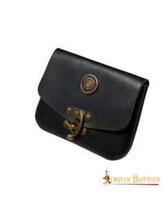 Borsa medievale in pelle nera con chiusura in ottone 2