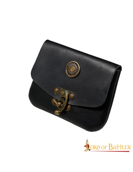 Borsa medievale in pelle nera con...