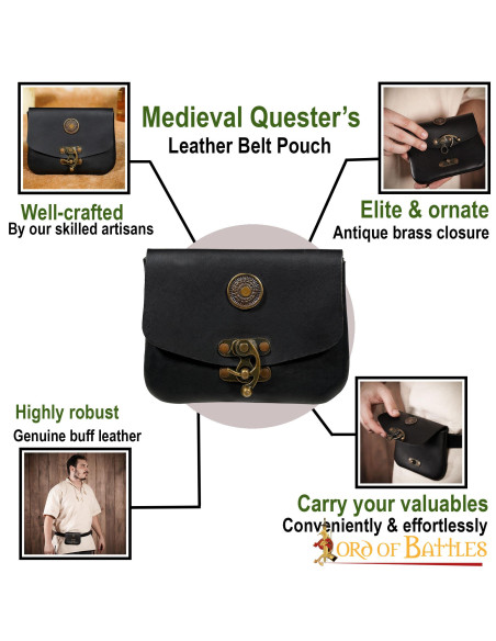 Borsa medievale in pelle nera con...