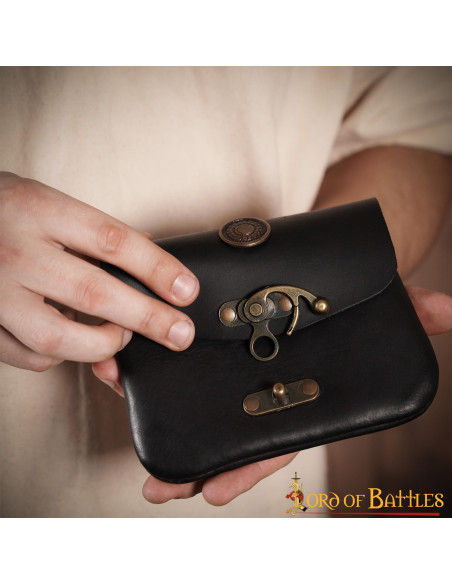 Borsa medievale in pelle nera con...