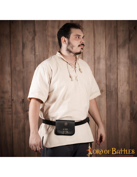 Borsa medievale in pelle nera con...