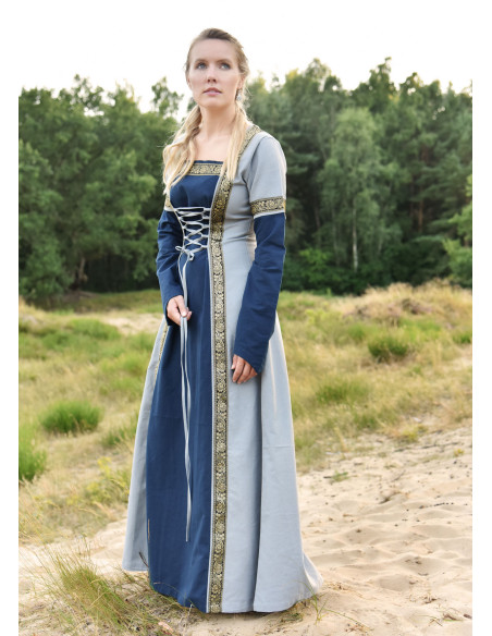 Vestito Medieval Leonor in blu-grigio