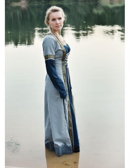 Vestito Medieval Leonor in blu-grigio
